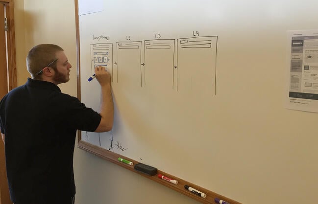 Drawing web design ideas on a whiteboard Drawing web design ideas on a whiteboard