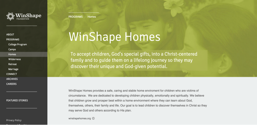 WinShape website using consistent page designs to improve the user experience
