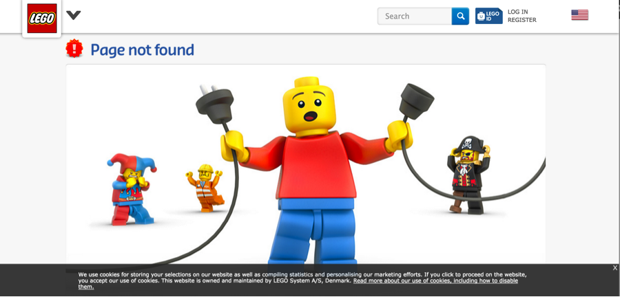 LEGO website with creative 404 error page